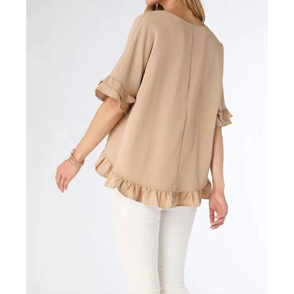 Coco + Carmen Carley Flowy Ruffle Top Brown Ruffle Blouse Women's Sz Xs NWT - Picture 3 of 8